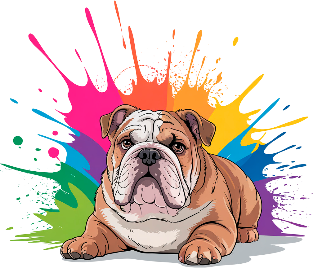Englische Bulldogge – Hochwertiges Bügelbild im Comic-Stil