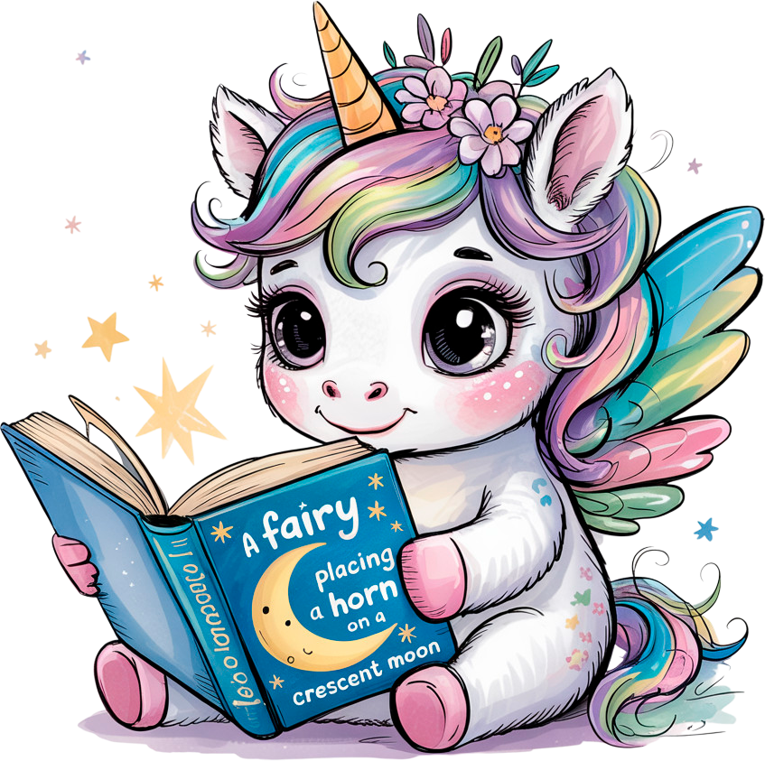Magisches Einhorn mit Buch – Bügelbild für Träumer:innen
