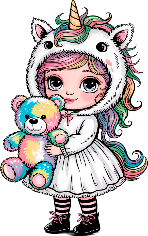 Einhornmädchen & Regenbogenteddy“ – Bügelbild voller Fantasie