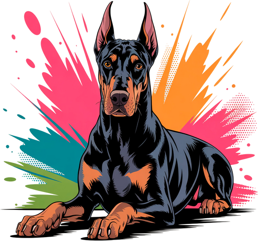 Bügelbild "Dobermann Power" – Stylisches Hundemotiv in Comic-Optik
