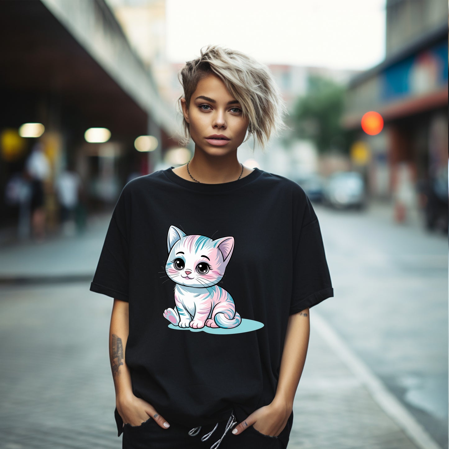 Kunterbunte Schmusekatze – Bügelbild mit Zuckerfaktor