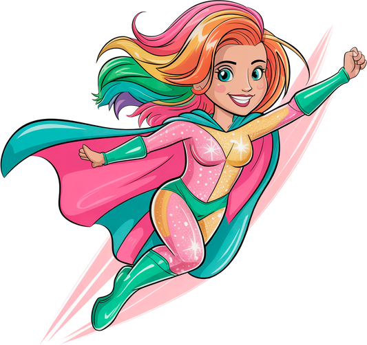 Rainbow Hero Girl – Bügelbild für kleine Superheldinnen
