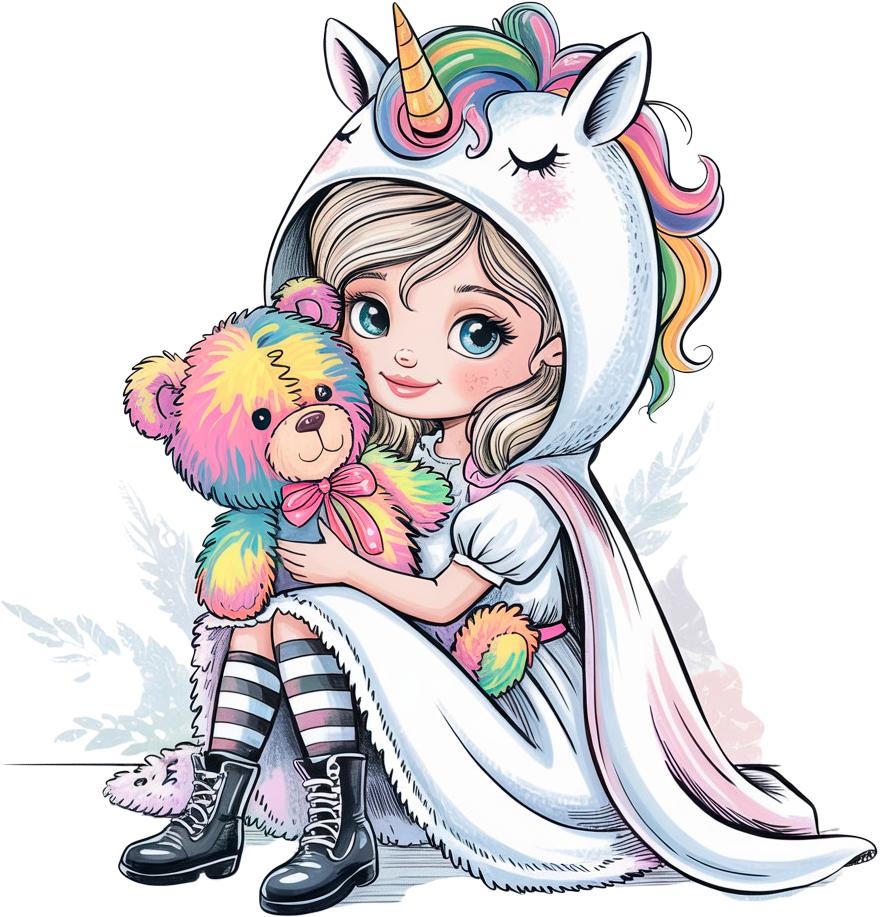 Einhornmädchen & Regenbogenteddy“ – Dein märchenhaftes Bügelbild