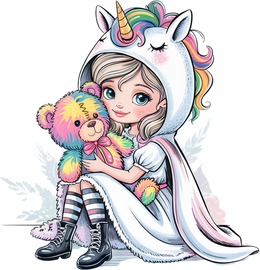 Einhornmädchen & Regenbogenteddy“ – Dein märchenhaftes Bügelbild