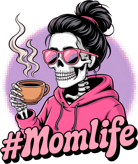 Skelett-Mama mit Koffein – Das echte #Momlife Bügelbild